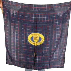 AUTHENTIC Burberrys Vintage Navy and Red Silk Scarf- Great Condition